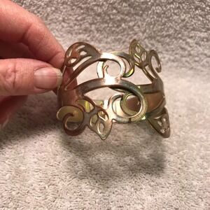Vintage Brass Hinged Cuff Bracelet Some Tarnishing